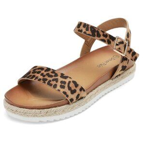 DREAM PAIRS Women’s Open Toe Ankle Strap Espadrille LEOPARD Suede Size 8M